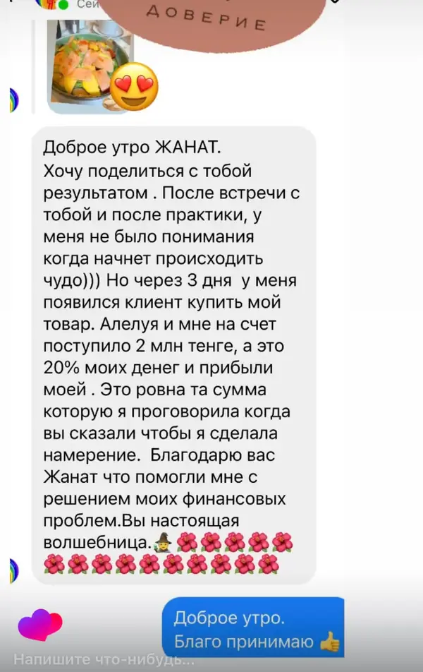 Скрин отзыва участницы из чата